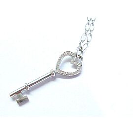 Tiffany & Co. Diamond Heart Key Pendant W Chain 18Kt White Gold