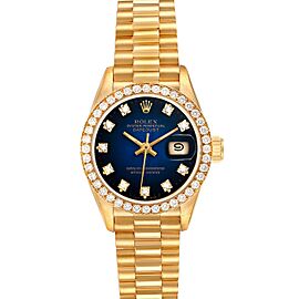 Rolex President Yellow Gold Blue Vignette Diamond Ladies Watch