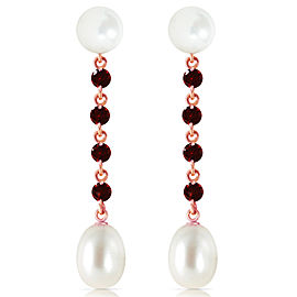 14K Solid Rose Gold Chandelier Earrings with Garnets & Cultured Pearls