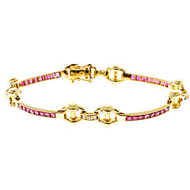18K Yellow Gold with Ruby & Diamond Hinged Bar Link Bracelet