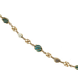 14K Yellow Gold with Freshwater Pearl & Turquoise Bracelet
