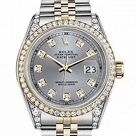 Rolex 18k Gold & Stainless Steel Datejust Diamond Bezel & Lugs Grey Dial with Diamonds 36mm Watch 2000+ Model