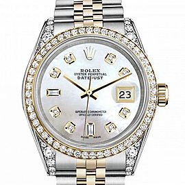 Women's Rolex 31mm Datejust Two Tone Bezel & Lugs White MOP Mother Of Pearl with 8 + 2 Accent Hidden Clasp