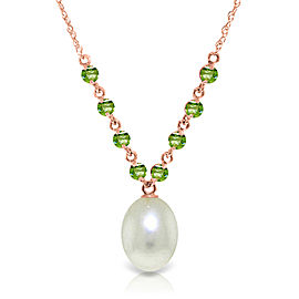 14K Solid Rose Gold Necklace with Natural Peridots & Cultured Pearl