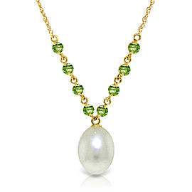 5 CTW 14K Solid Gold Necklace Natural Peridot Cultured Pearl