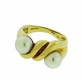 Bvlgari double pearl ring in 18 karat yellow gold size 6.75