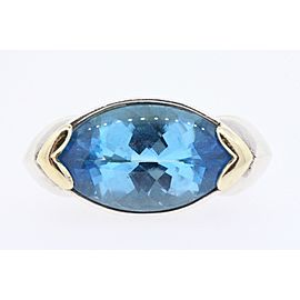 John Hardy Jaisalmer Ring Blue Topaz Sterling Silver 18k Yellow Gold size 8.25