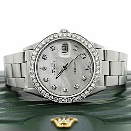 Rolex OysterDate 1.8CT Stainless Steel 34mm Watch with MOP Diamond Dial