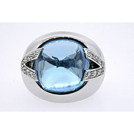 Versace Ring 18k White Gold Blue Topaz Diamond V size 6.25