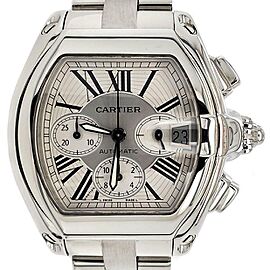 Cartier Roadster Chronograph XL 43mm Silver Roman Dial Steel Watch