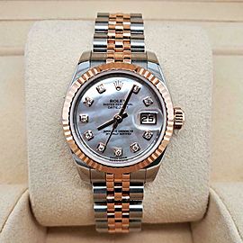 Rolex Datejust 26mm Rose Gold/Steel Factory White MOP Diamond Dial Watch