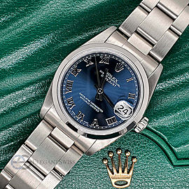 Rolex Datejust Midsize 68240 Blue Roman Dial 31mm Steel Watch