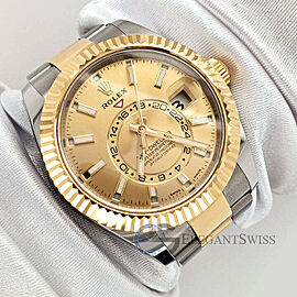 Rolex Sky-Dweller 42mm Champagne Dial Yellow Gold Steel