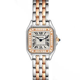 Cartier Panthere Ladies Steel Rose Gold Diamond Watch W3PN0006 Box Papers