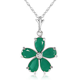2.22 CTW 14K Solid White Gold Necklace Natural Emerald Diamond