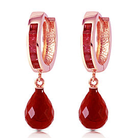 14K Solid Rose Gold Hoop Earrings with Dangling Ruby