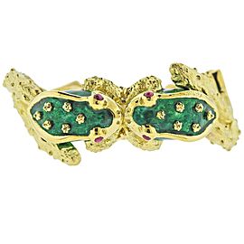 Boris LeBeau Ruby Enamel Gold Frog Cuff Bracelet