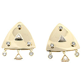 Vintage 14K Yellow Gold & 1.65ct Mixed Diamond Triangular Pierced Earrings