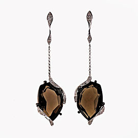 Vintage 14k White Gold Fantasy Cut 9.00ctw Smoky Quartz Diamond Dangle Earrings