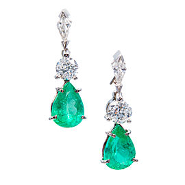 Platinum Emerald and Diamond Dangle Earrings
