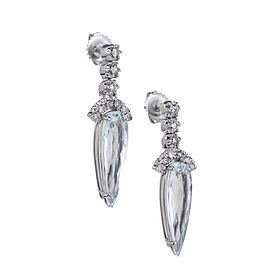 14K White Gold Diamond Pear Aquamarine Dangle Earrings