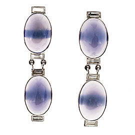 Vintage Art Deco Platinum 8.00ct Blue Chalcedony & Diamond Hinged Dangle Earrings