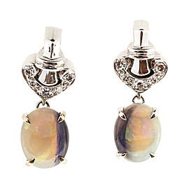 Vintage Art Deco 14K White Gold with 2.50ct Opal & 0.10ct of Diamond Dangle Earrings