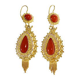 14K Yellow & Rose Gold Orange Coral Dangle Earrings