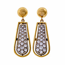 Vintage 14k Yellow White Gold 1.10ctw Dangle Diamond Earrings 1960