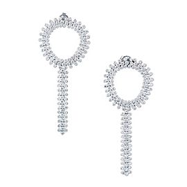 14K White Gold Diamond Flexible Circle Dangle Earrings