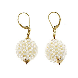 14K Yellow Gold Freshwater Pearl Ball Dangle Earrings