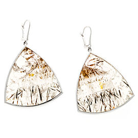 18K White Gold with 84.94ct. Quartz Rutile Inclusions Earrings