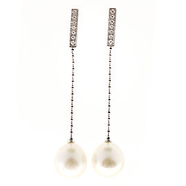 Gellner 18K White Gold South Sea Pearl & 0.14ct Diamond Dangle Earrings