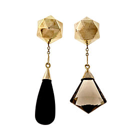 Vintage 14k Yellow Gold Smoky Quartz/Black Onyx/Cultured Pearl Dangle Earrings