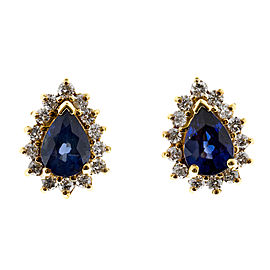 14K Yellow Gold 1.50ct Blue Sapphire & 0.70ct Diamond Frame Earrings