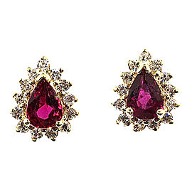 14K Yellow Gold 1.05ct Red Rubies and .40ct Diamond Earrings