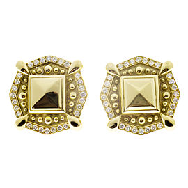 18K Yellow Gold & Diamond Textured Eustrician Style Earrings