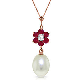 4.53 CTW 14K Solid Rose Gold Necklace Natural Cultured Pearl, Ruby Diamond
