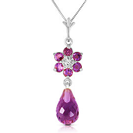2.78 CTW 14K Solid White Gold Necklace Natural Amethyst Diamond