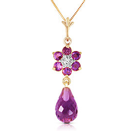 2.78 CTW 14K Solid Gold Necklace Natural Amethyst Diamond