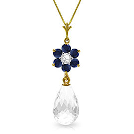 2.78 CTW 14K Solid Gold Necklace Sapphire, White Topaz Diamond