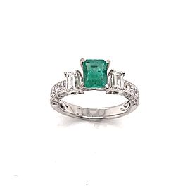 Emerald and Diamond Three Stone Ring in 18K White Gold