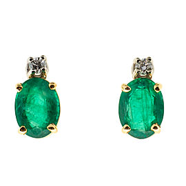 18K Yellow & White Gold with 2.25ct. Emerald & 0.03ct. Diamond Earrings