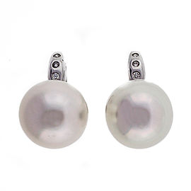 14K White Gold South Sea Cultured Pearl and Diamond Earrings