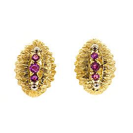 18K Yellow Gold & Red Ruby Oval Earrings