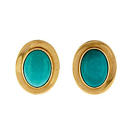 Vintage 1950 14k Natural Turquoise Yellow Gold Earrings
