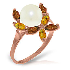 14K Solid Rose Gold Ring with Natural Garnets, Citrines & Cultured Pearl