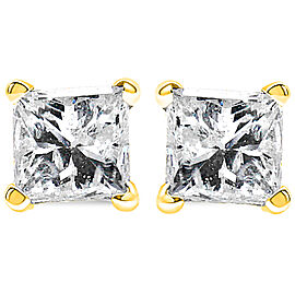 AGS Certified 14K Yellow Gold 1/5 Cttw 4-Prong Set Princess-Cut Solitaire Diamond Push Back Stud Earrings (H-I Color, I1-I2 Clarity)