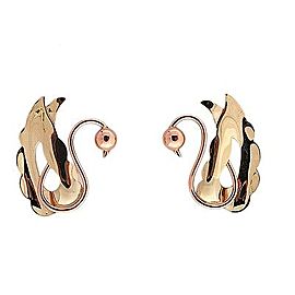 Vintage 1930 Retro 14k Rose And Green Gold Swan Earrings