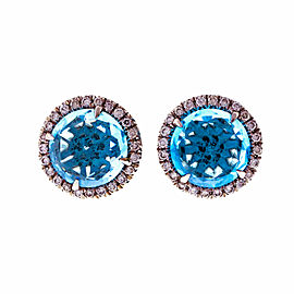 Christophe Danhier 18k White Gold Blue Topaz Diamond Stud Earrings